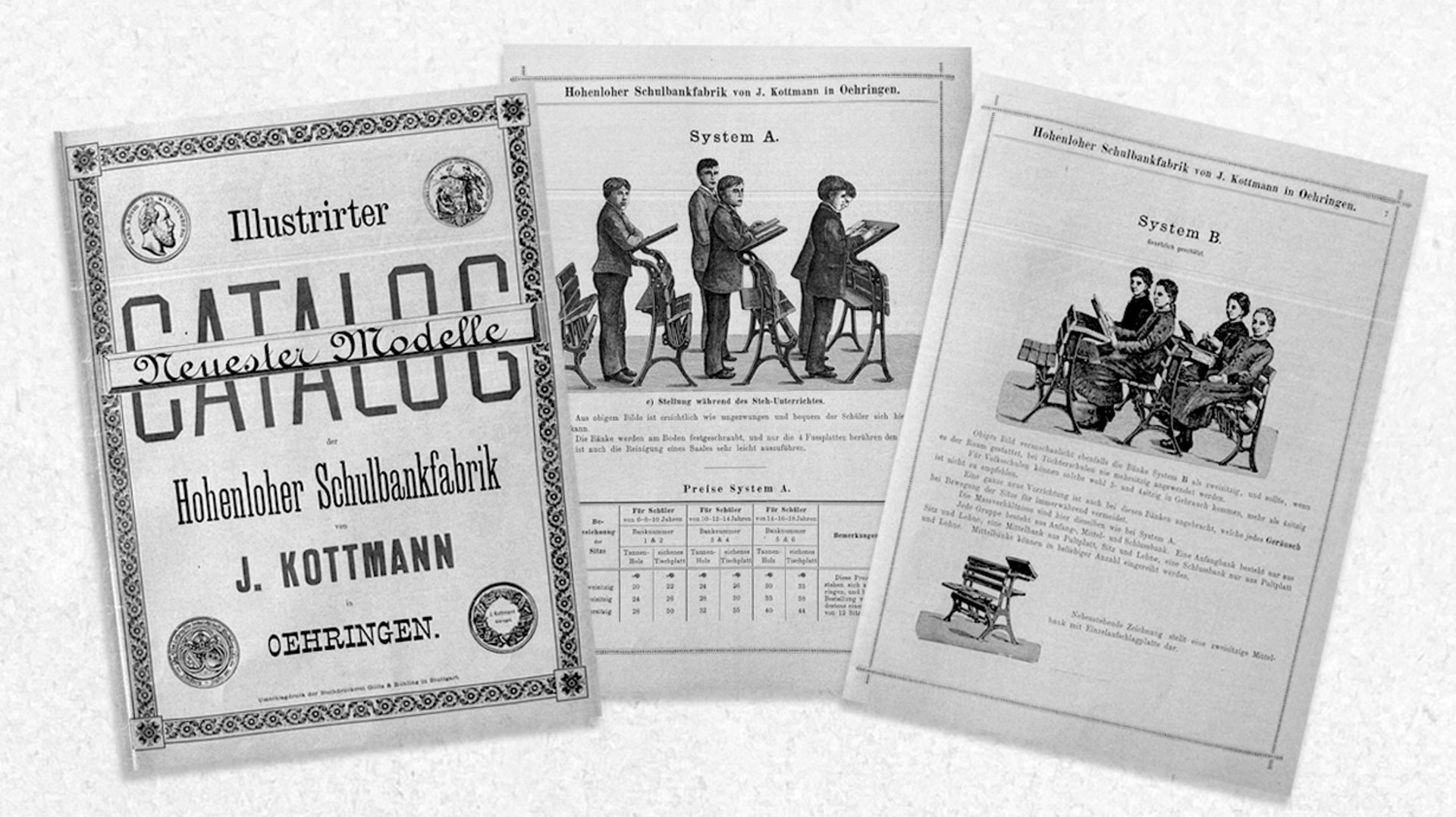 Bild: 1885 | Erster illustrierter Katalog mit zahlreichen Schulbankvarianten