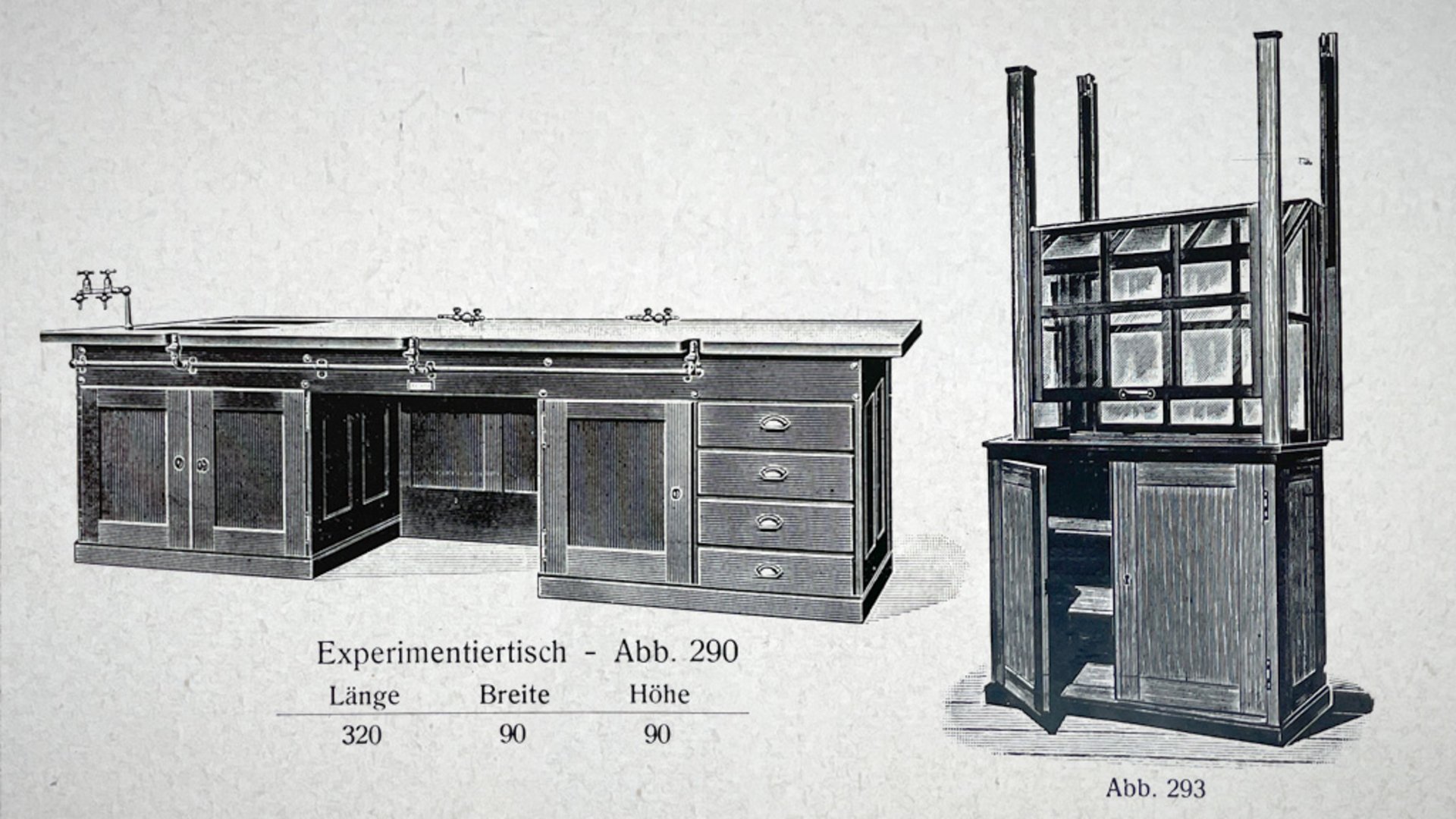 Bild: 1928 | Der erste Experimentiertisch und Gasabzugsschrank