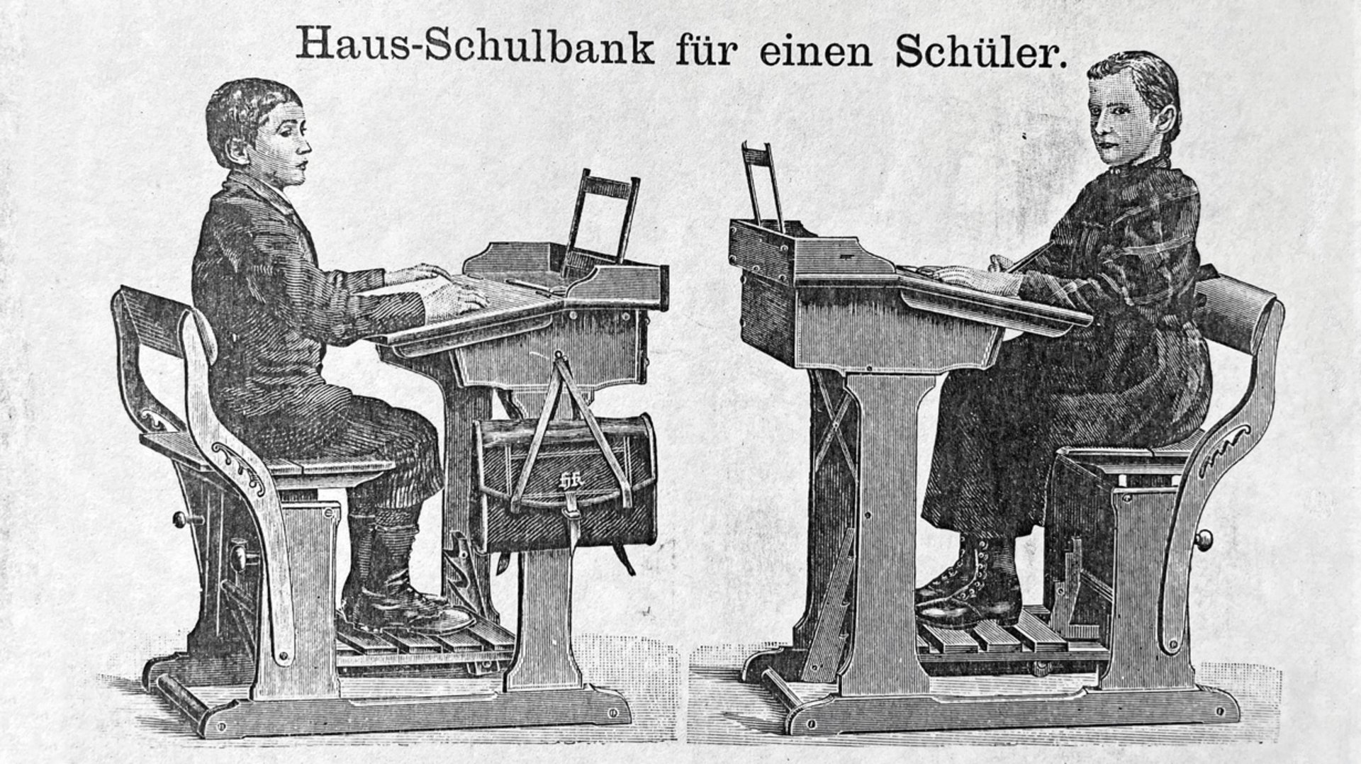Bild: 1885 | Ergonomisch verstellbare Schulbänke aus Massivholz